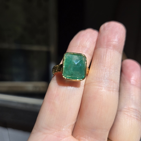 Green Beryl 5k sterling & gold ring sz7.75 - Picture 3 of 12